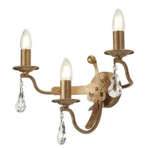 3 Light Candle Wall Light - Gold Patina, E14