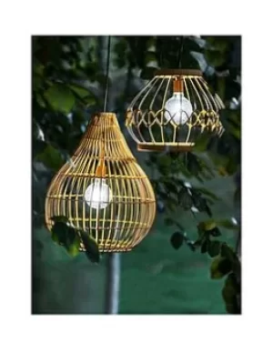 Peaktop Teamson Home Open Weave Droplet Shade Wicker Solar-Powered Pendant Light