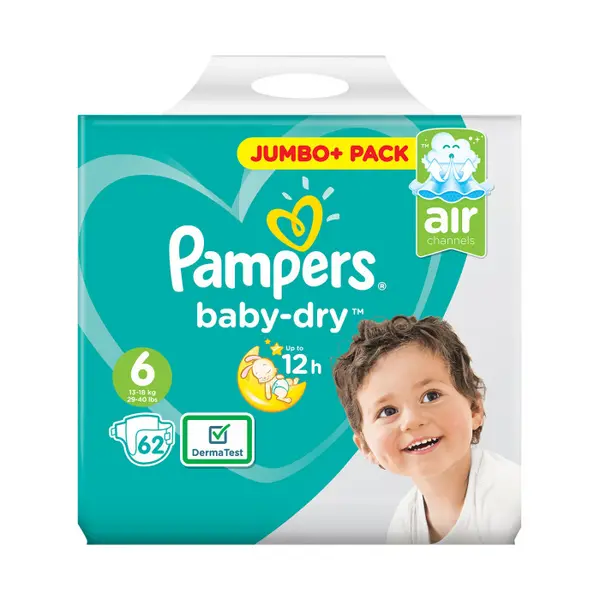 Pampers Baby Dry Size 6 Jumbo Plus Pack 62 Nappies