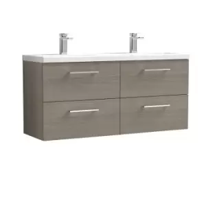 Nuie Arno 1200mm Wall Hung 4 Drawer Vanity & Double Ceramic Basin Solace Oak