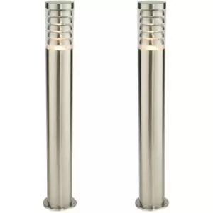 2 pack Outdoor Garden Bollard Light 80cm Brushed Steel 9W Outside Lamp Post IP44