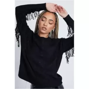 I Saw It First Black Cable Fringe Detail Jumper - Black