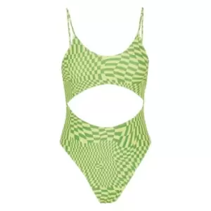 Missguided Geometric Print Cut Out Swimsuit - Green