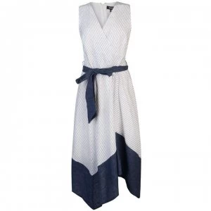 DKNY Sleeveless V Neck Tie Dress - Ivory/Indigo