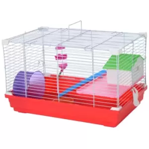 PawHut Hamster Travel Cage Box w/ Double Layers and Accessories - Red