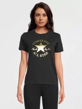 Converse Metallic Chuck Taylor Patch Classic Fit Tee - Black, Size XS, Women