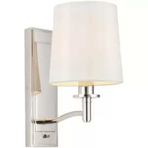 Bright Nickel Indoor Wall Light Fitting & Vintage White Fabric Shade Dimmable