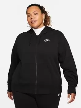 Nike Curve Club Fleece Zip Through Hoodie - Black, Size 18-20=1X, Women