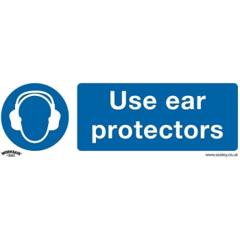 SS10V10 Mandatory Safety Sign - Use Ear Protectors - Self-Adhesive Vinyl - Pack of 10 - Sealey