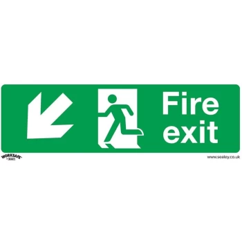 SS34P10 Safe Conditions Safety Sign - Fire Exit (Down Left) - Rigid Plastic - Pack of 10 - Sealey