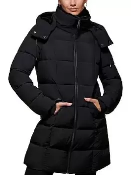 DKNY Padded Long Line Coat, Black, Size L, Women