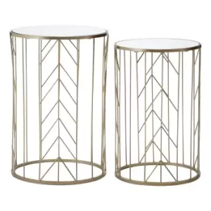 Set of 2 Champagne Metal Nest Tables with Mirrored Tops