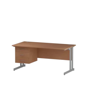 Impulse 1600 Rectangle Silver Cant Leg Desk Beech 1 x 3 Drawer Fixed Ped