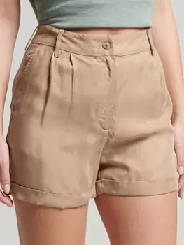 Superdry Studios Cupro Short - Beige, Beige, Size 16, Women