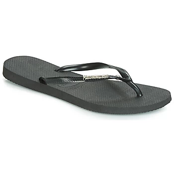 Havaianas SLIM METALLOGO AND CRYSTAL womens Flip flops / Sandals (Shoes) in Black,3 / 4,6 / 7