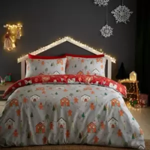 Bedlam Christmas Gingerbread House Reversible Grey Duvet Set - Double, Cotton