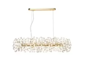 Oblong Linear Pendant 10 Light G9 French Gold, Crystal