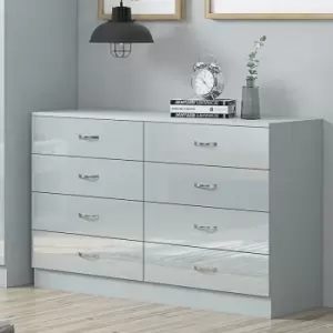 Chilton Modern 8 Drawer Chest of Drawers - Grey Gloss - Grey