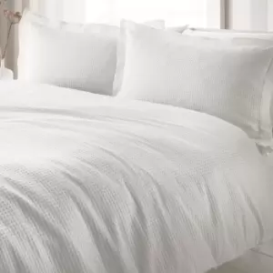 Waffle Textured Duvet Cover Set White