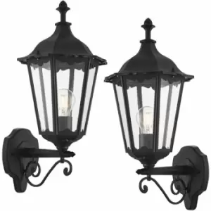 Loops - 2 pack IP44 Outdoor Wall Light Matt Black & Glass Traditional Lantern Dimmable