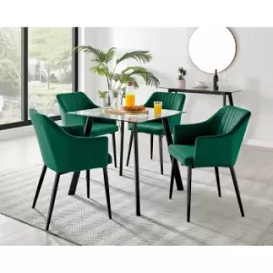 Furniture Box Seattle Glass and Black Leg Square Dining Table & 4 Green Calla Black Leg Chairs