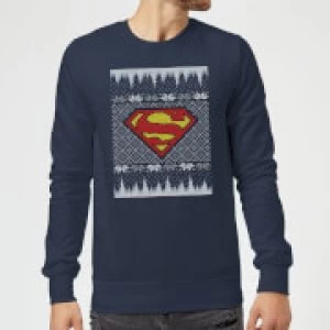 DC Superman Knit Christmas Sweatshirt - Navy - 4XL