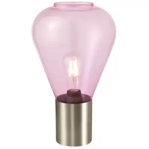 Luminosa Olena Narrow Table Lamp, E27, Satin Nickel, Lilac Glass