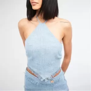 Missguided Co Ord Halterneck Boucle Crop Top - Blue