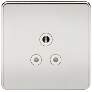 KnightsBridge 1G 5A Screwless Polished Chrome Round Pin 230V Unswitched Electrical Wall Socket - White Insert