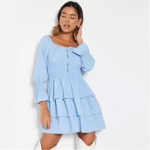 I Saw It First Long Sleeve Milkmaid Mini Dress - Blue