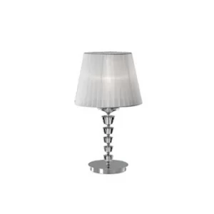 Pegaso 1 Light Small Table Lamp Chrome, White, Crystal with Organza Shade, E27