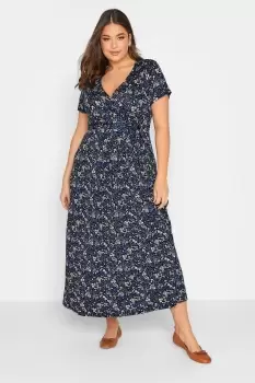 Ditsy Print Wrap Front Tie Maxi Dress