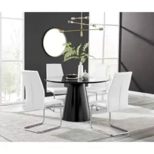 Furniture Box Palma Black Semi Gloss Round Dining Table and 4 White Lorenzo Chairs