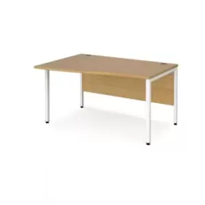 Office Desk Left Hand Wave Desk 1400mm Oak Top With White Frame Maestro 25 MB14WLWHO