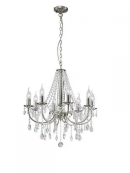 Ceiling Pendant Chandelier 8 Light Satin Nickel, Crystal