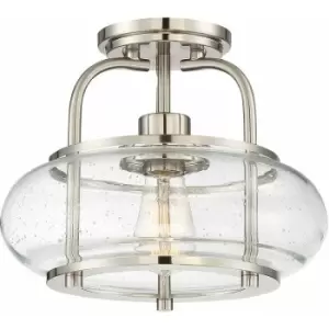 Loops - Semi Flush 1 Light Clear Seeded Glass Shade Brushed Nickel LED E27 60W