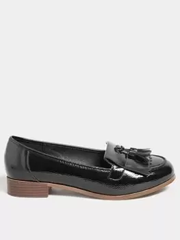 Yours Yours Extra Wide Fit Patent Tassel Loafer Black, Size 8, Women