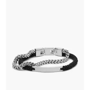 Fossil Mens Double-Strand Nylon And Silver-Tone Steel Bracelet - Silver