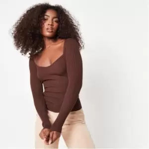 Missguided Tall Sweetheart Neck Rib Knit Top - Brown