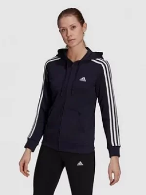 Adidas Essentials 3 Stripes Full Zip Hoodie, Navy/White, Size XL, Women