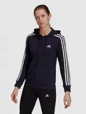 Adidas Essentials 3 Stripes Full Zip Hoodie, Navy/White, Size XS, Women