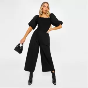 Missguided Tall Puff Sleeve Shirred Poplin Jumpsuit - Black