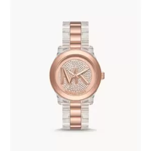 Michael Kors Womens Runway Three-Hand Clear Castor Oil And Rose Gold-Tone Stainless Steel Watch - Clear / Rose Gold