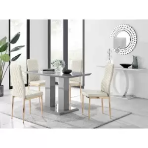 Furniture Box Imperia 4 Grey Dining Table and 4 Cream Velvet Milan Gold Leg Chairs