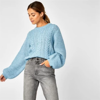 Jack Wills Delilah Crew Neck Cable Knitted Jumper - Blue