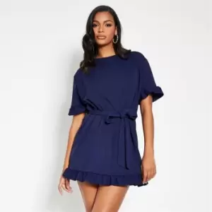 I Saw It First Frill Tie Waist Mini Dress - Blue