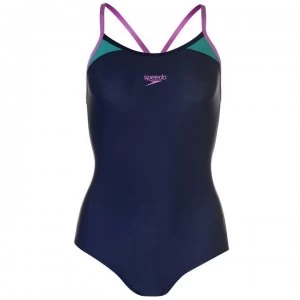 Speedo Splice Thinstrap Racerback Swimsuit Ladies - Navy/Purple