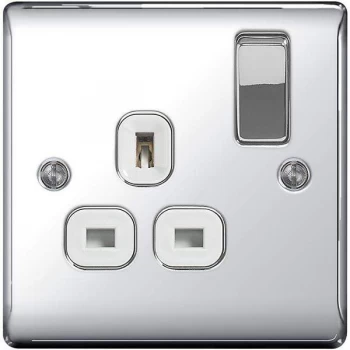 BG Nexus Metal Polished Chrome Double 1 Gang Plug Socket White Insert 13A - NPC21W