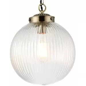 Hanging Ceiling Pendant Light brass & ribbed glass Round Lamp Shade Bulb Holder