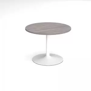 Trumpet base circular boardroom table 1000mm - white base and grey oak